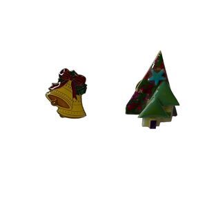 vintage brooch pins Christmas Jingle Bells Ribbons And Enamel Double tree